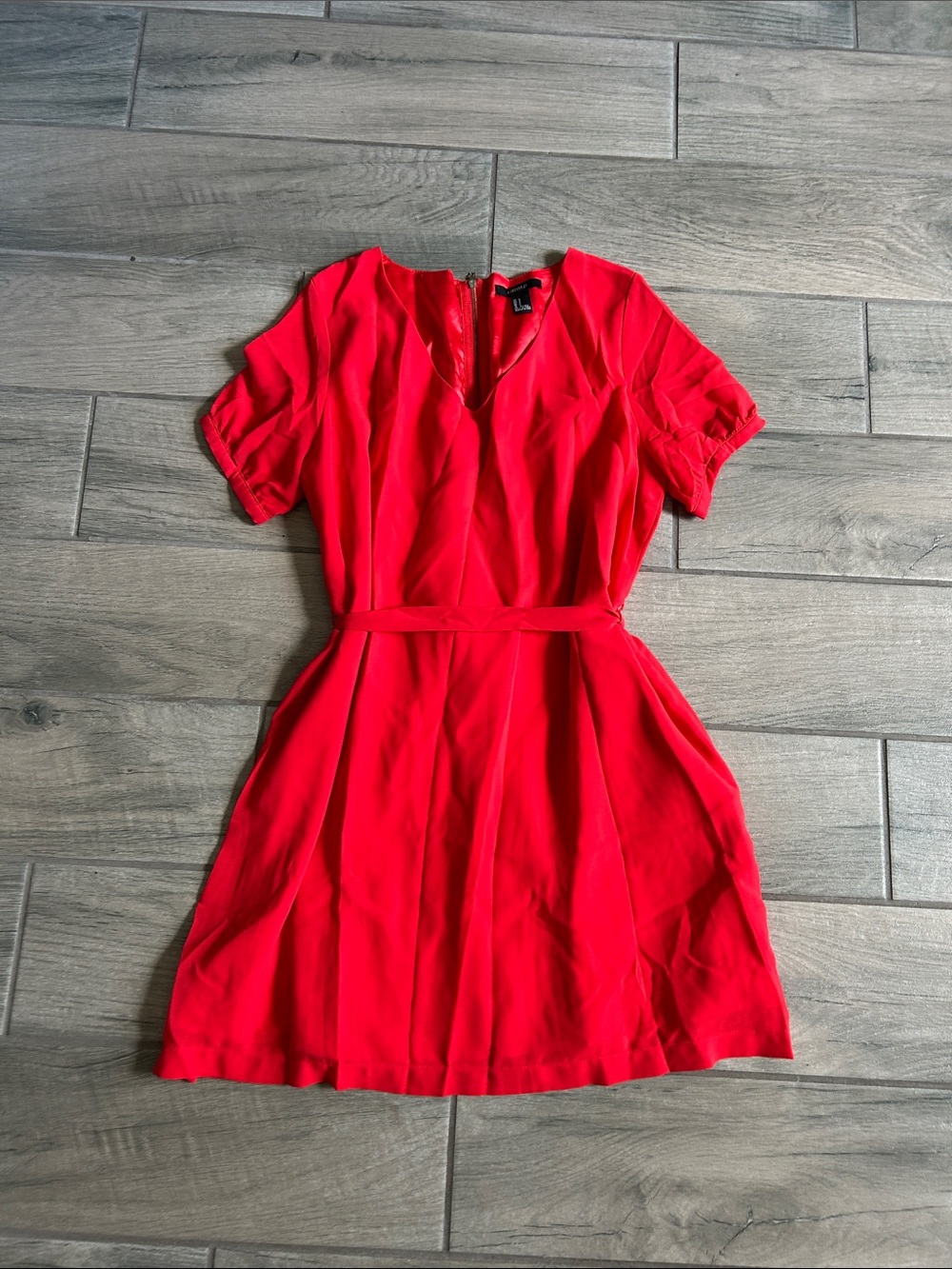Forever 21 Bright Red Short Sleeve V-Neck Mini Dress